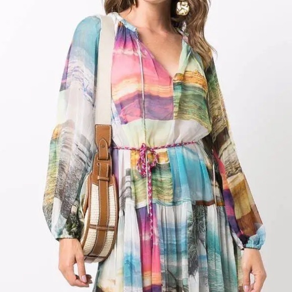 Zimmermann Shelly Tiered Tie Midi Dress - Picture 2 of 4